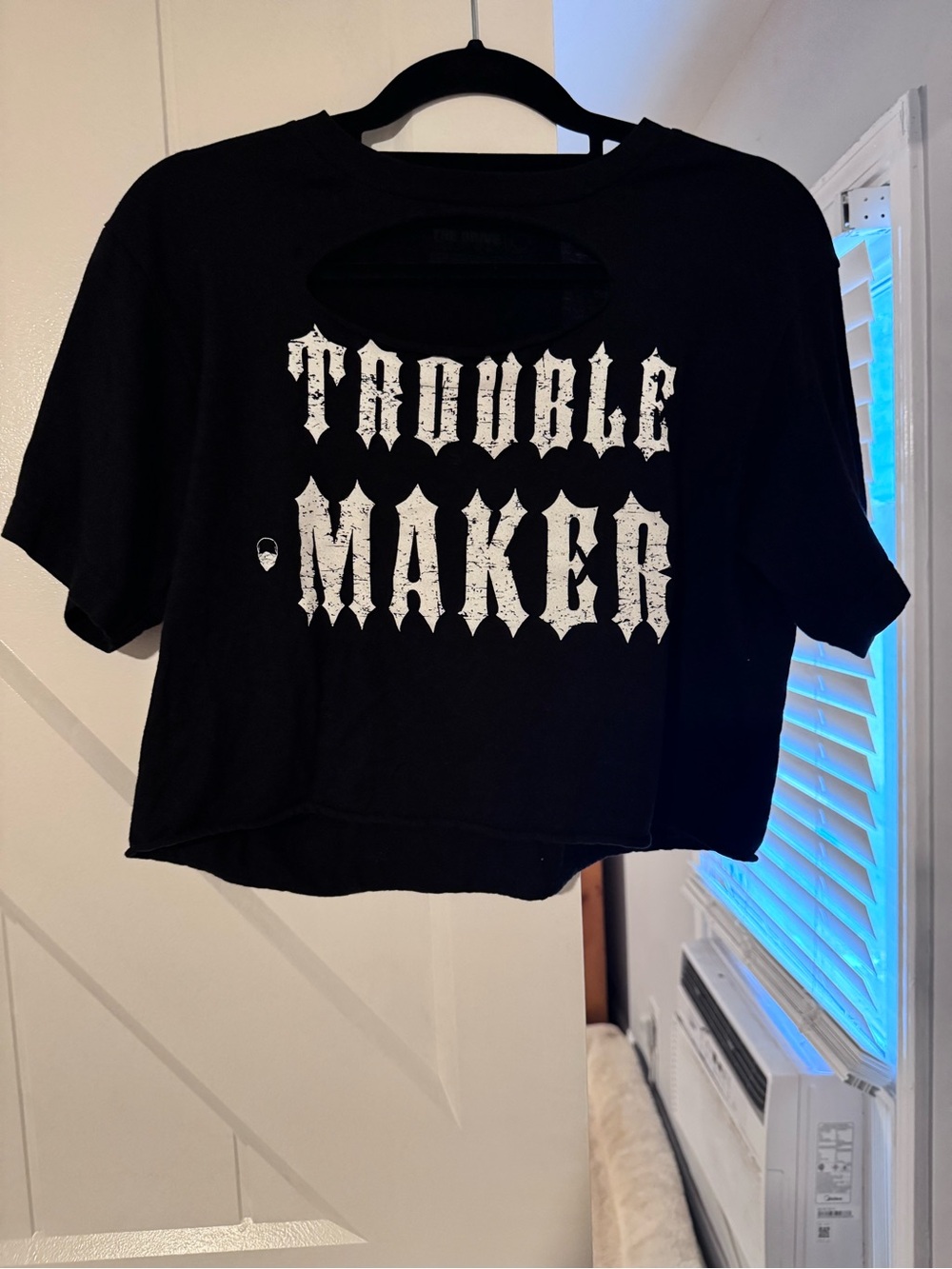 Trouble Maker Black Graphic Crop Tee - Women's Short Sleeve Top